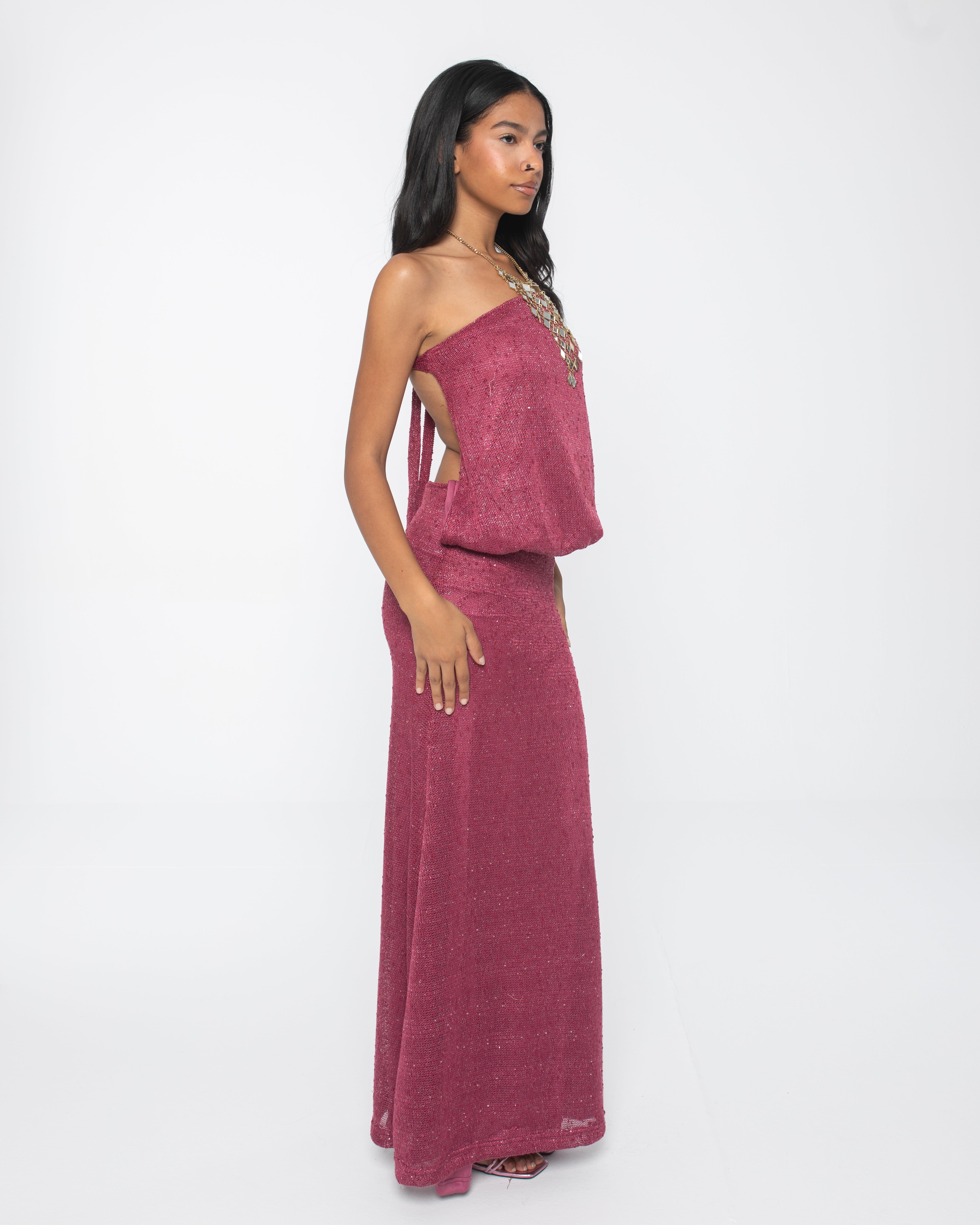 Purple Sequins Backless Dress