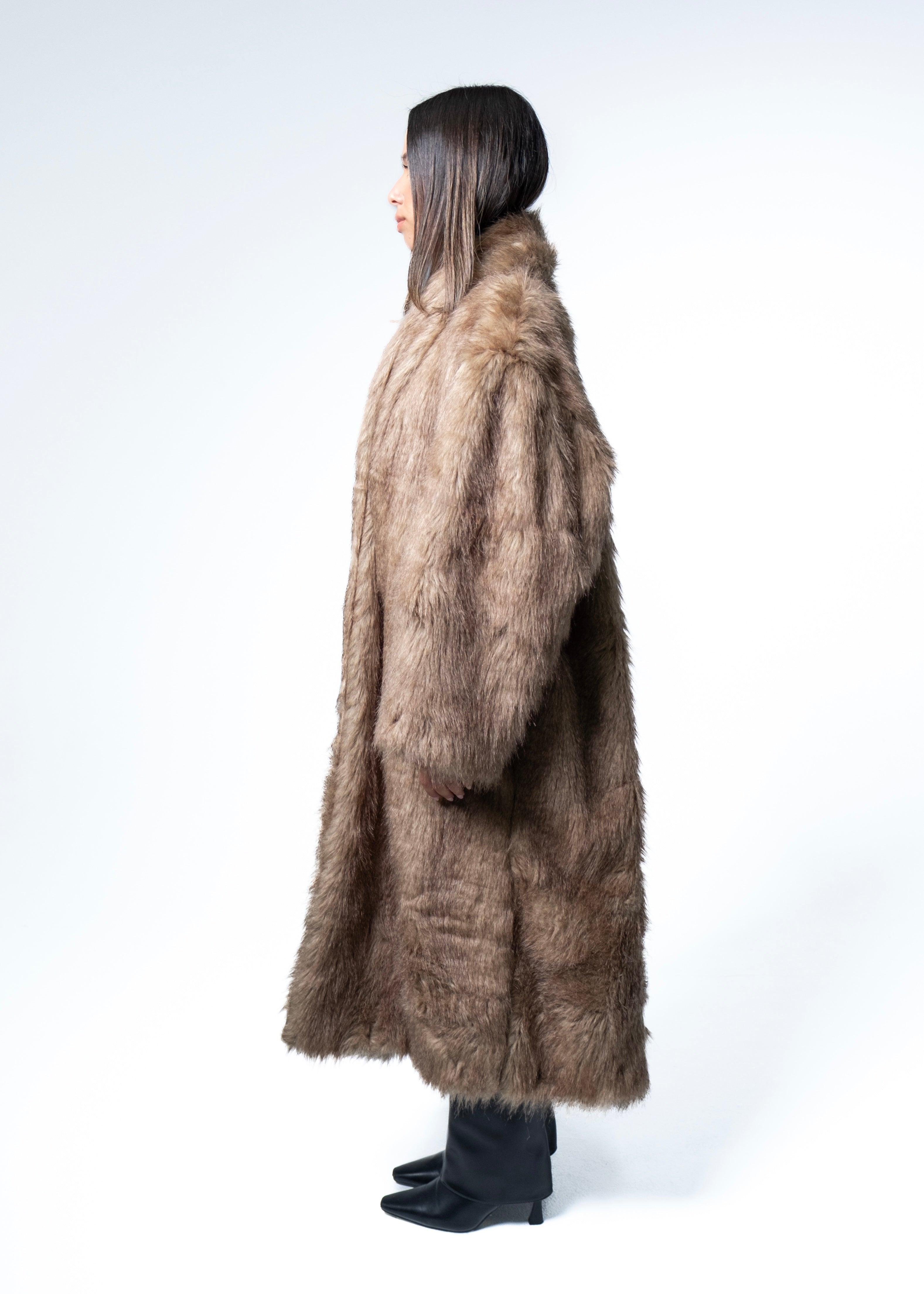 Brown Maxi Faux Fur Coat