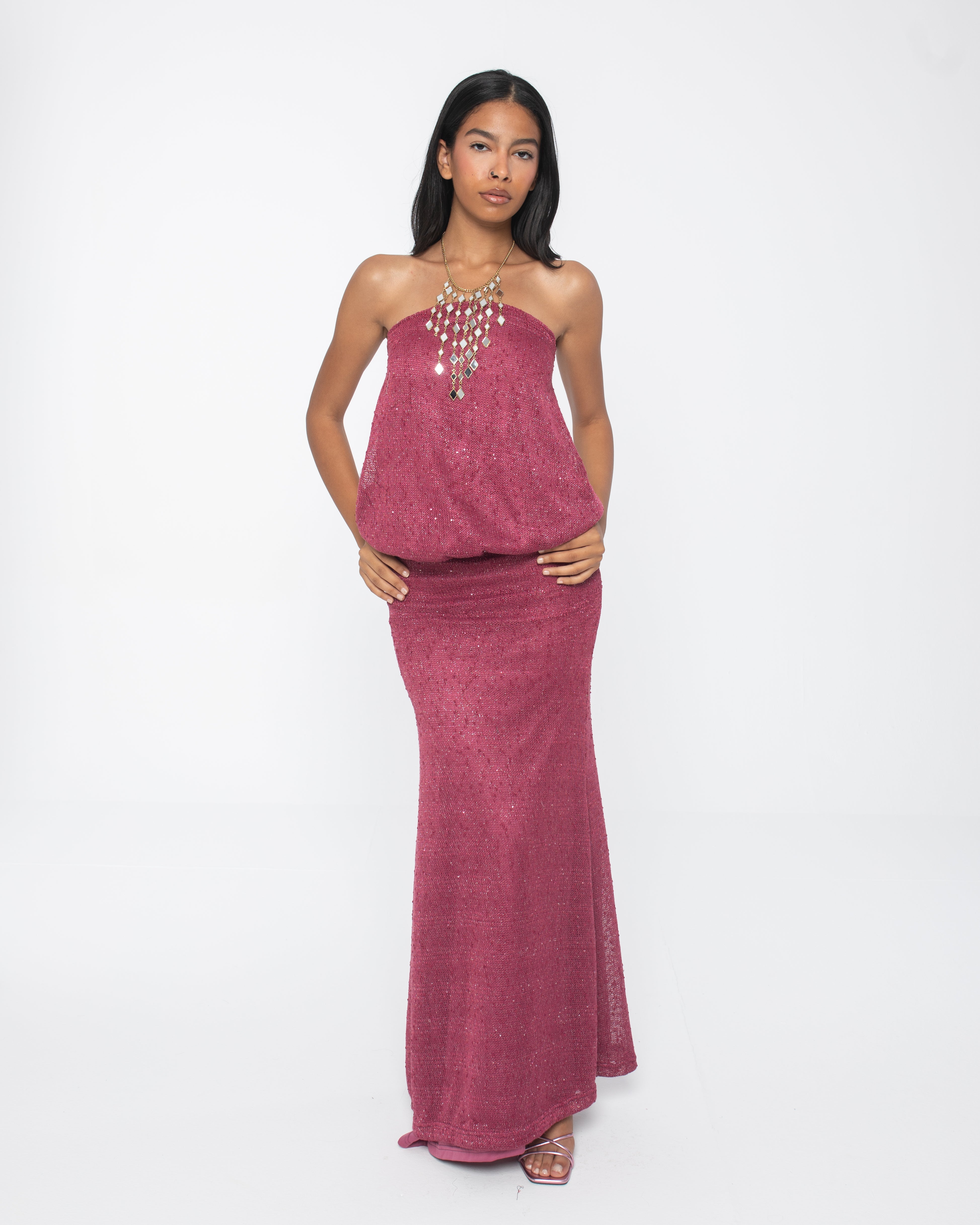 Purple Sequins Backless Dress