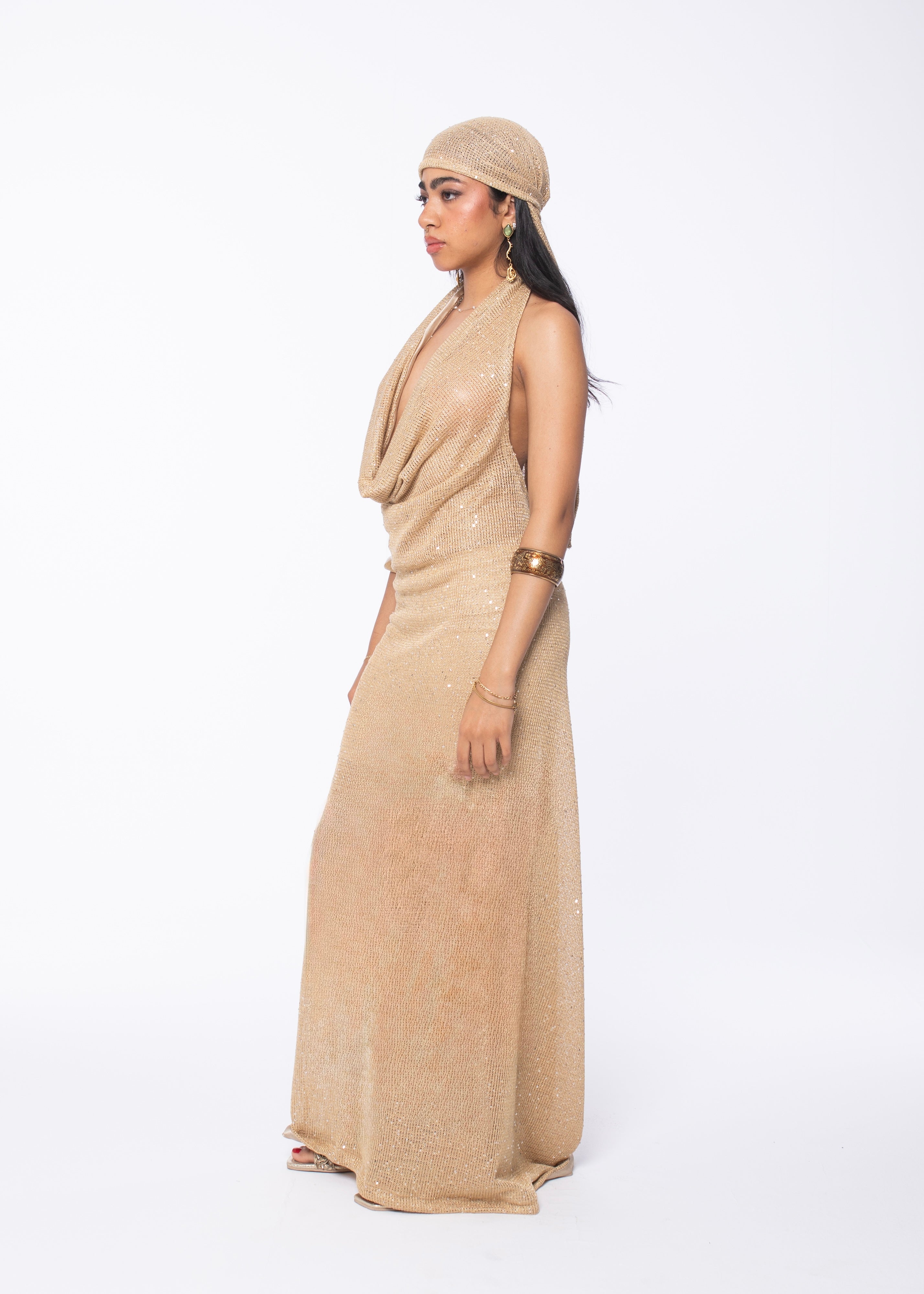 Gold Maxi Sequins Dress