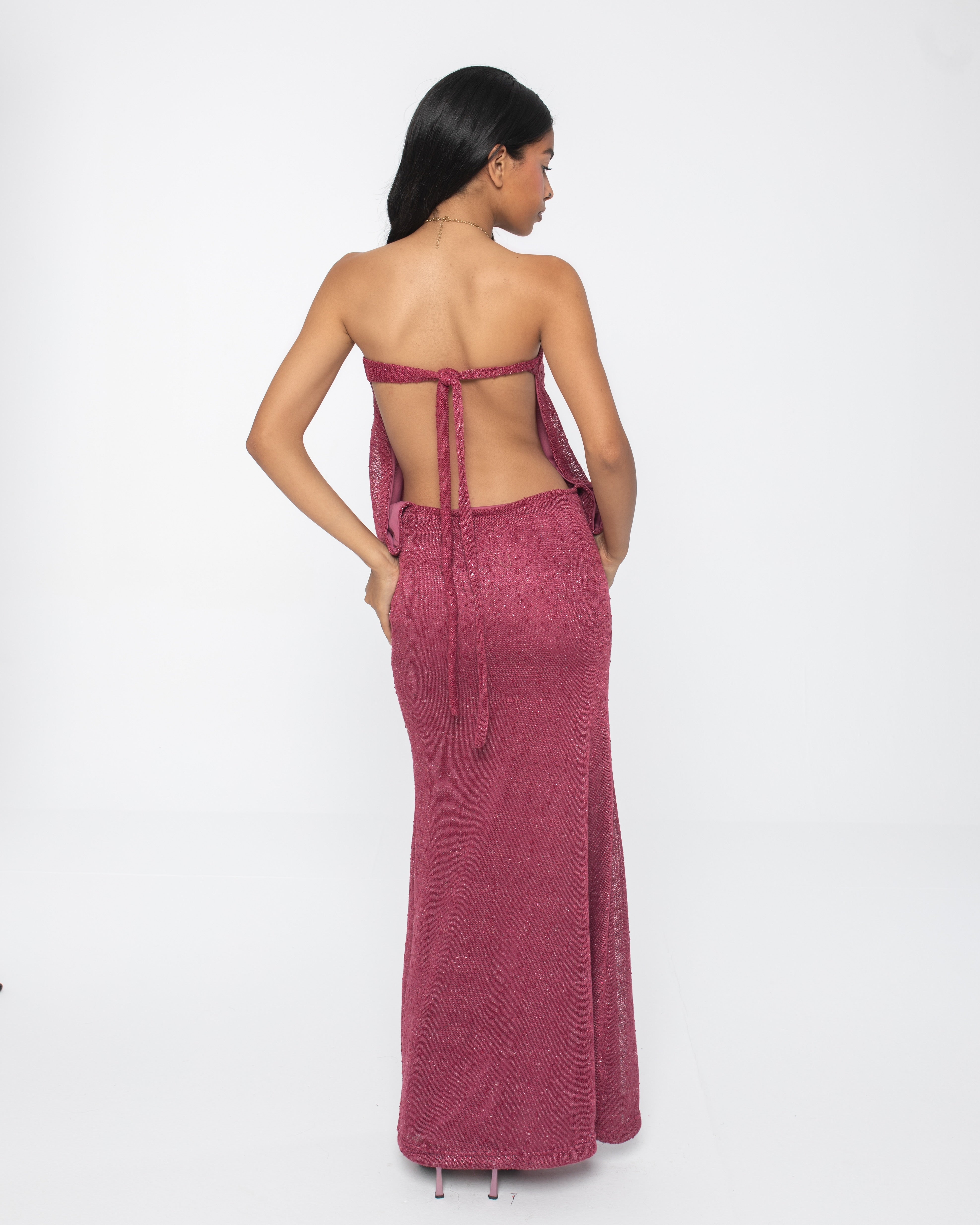 Purple Sequins Backless Dress