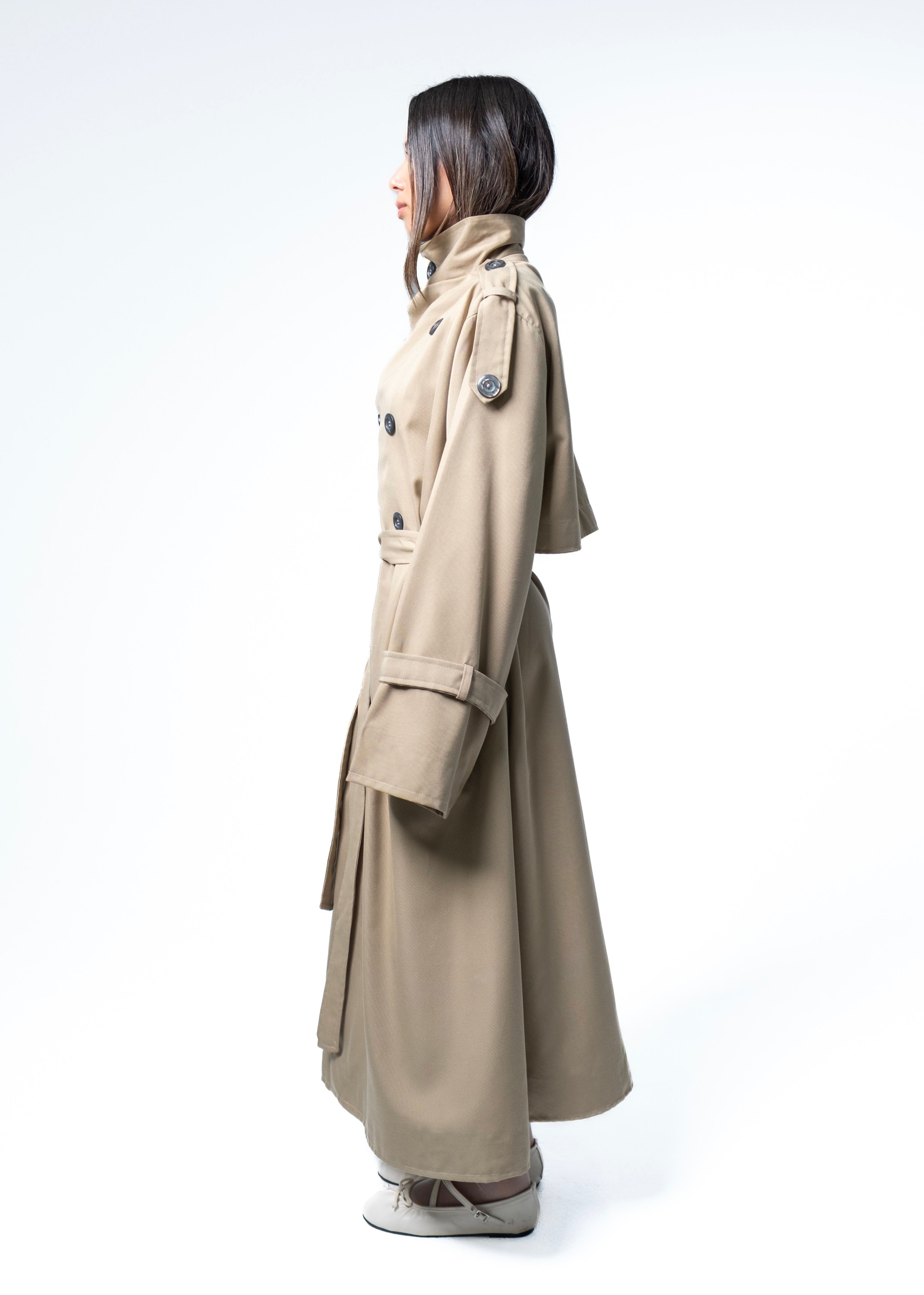 High-Neck Detailed Trench Coat