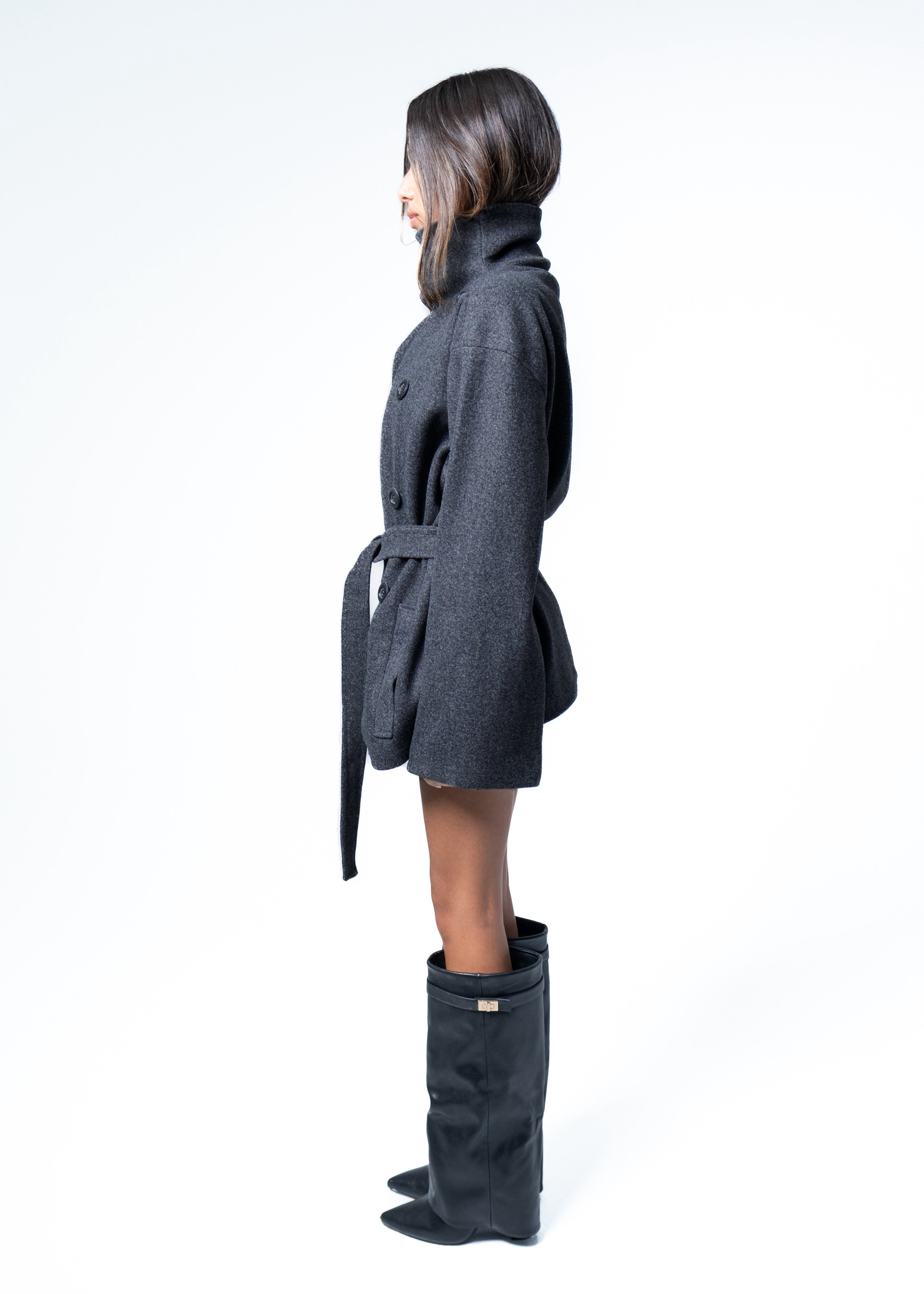 Dark Grey High-Neck Cropped Coat