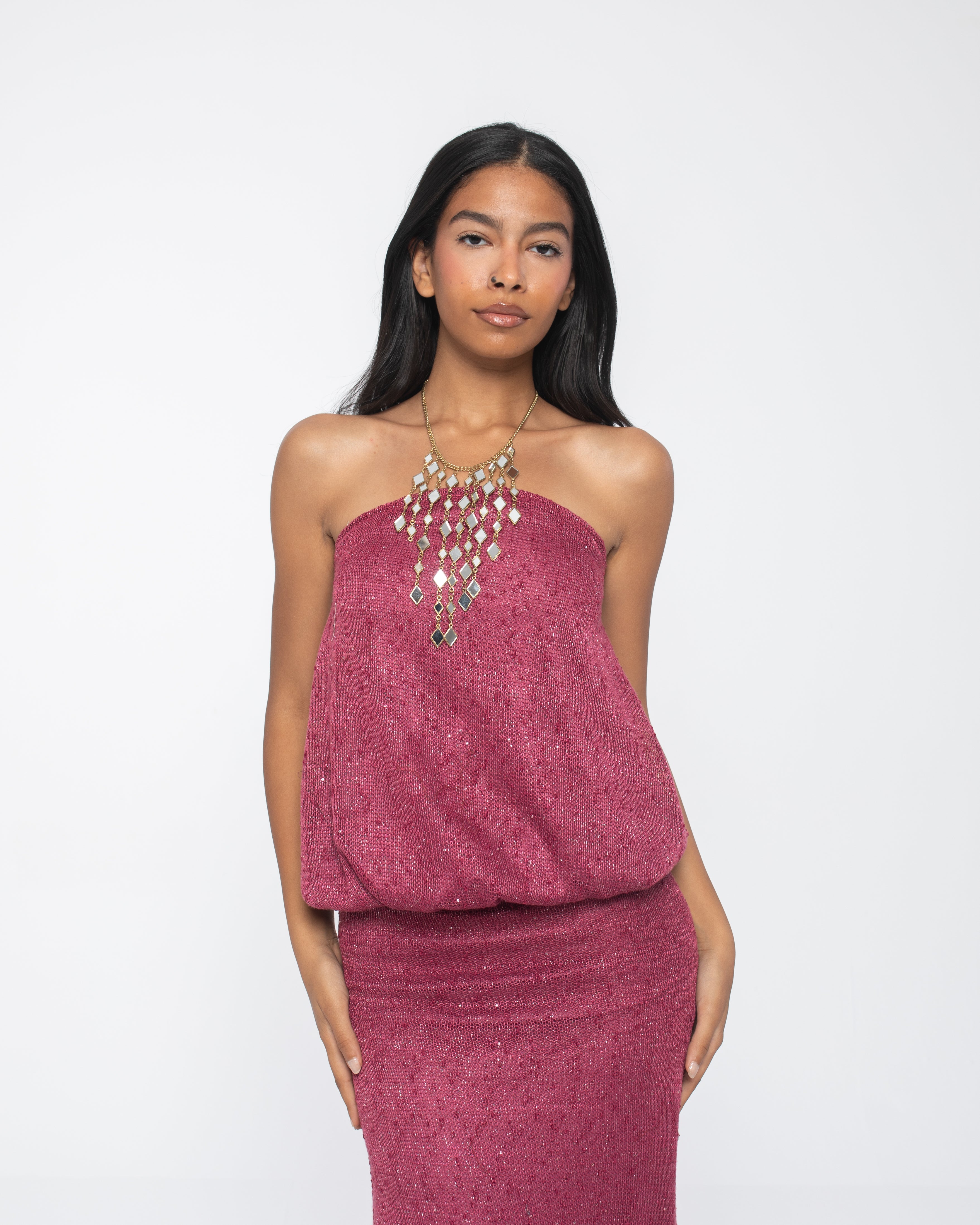Purple Sequins Backless Dress