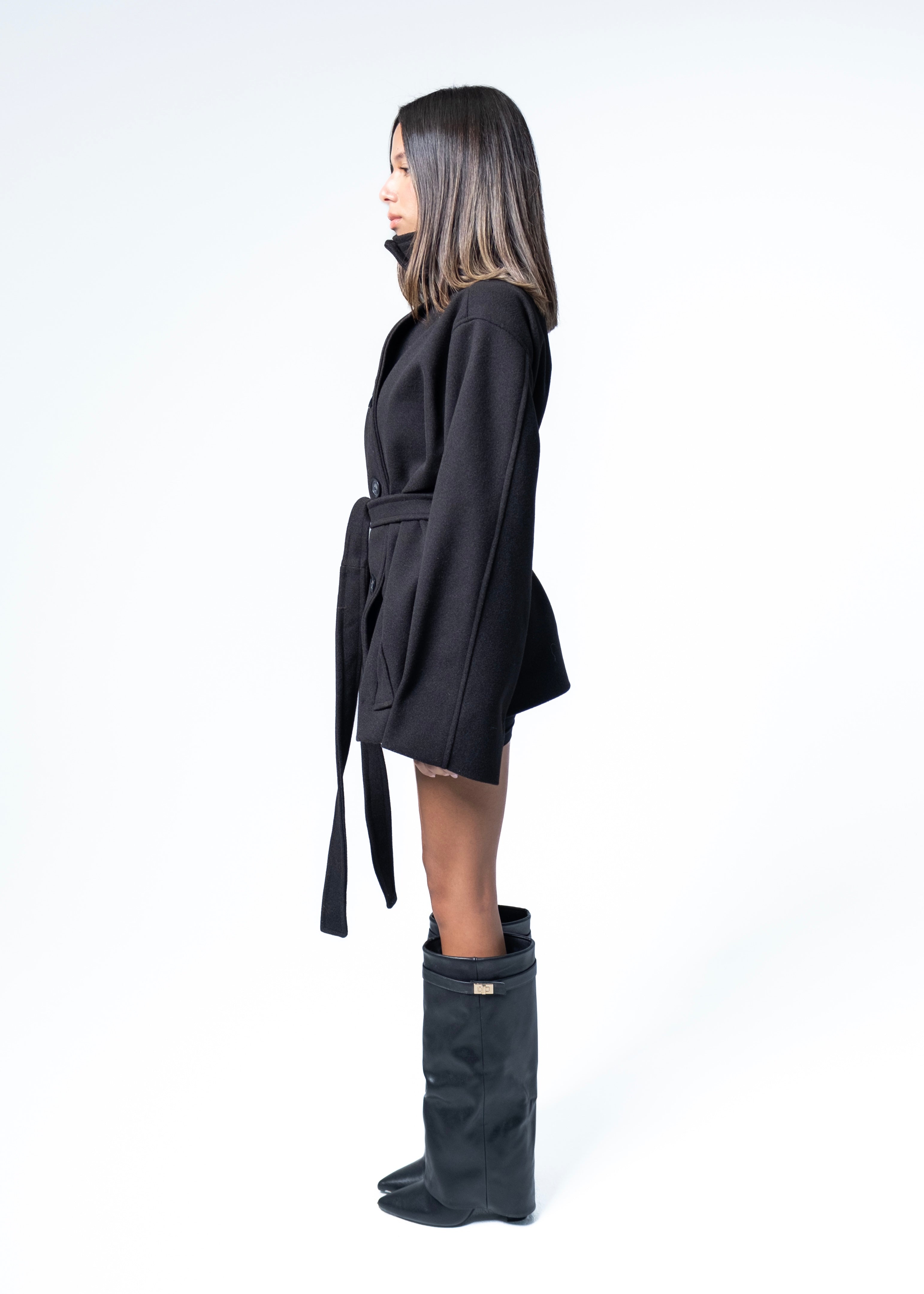 Black High-Neck Cropped Coat