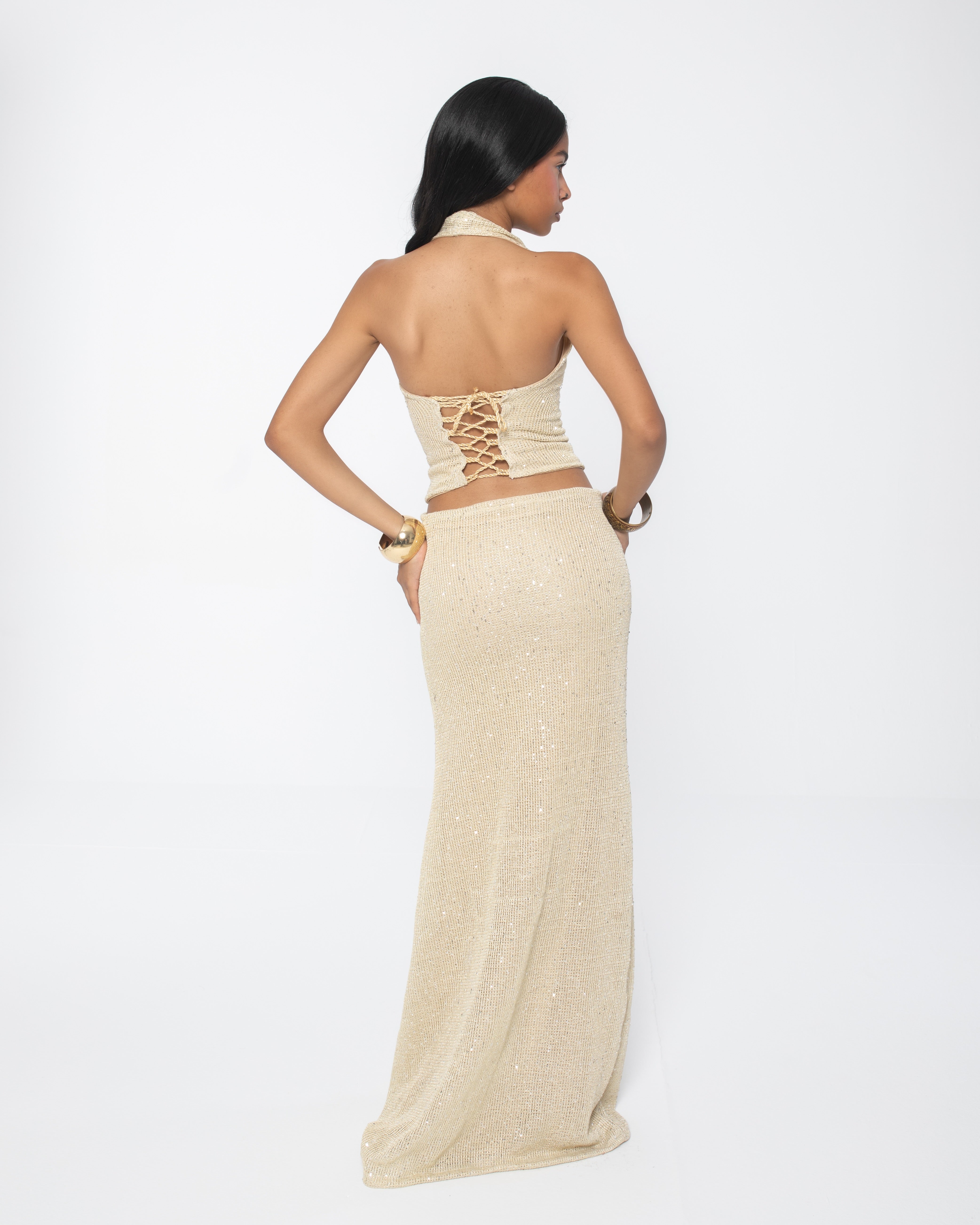 Beige Sequins Set