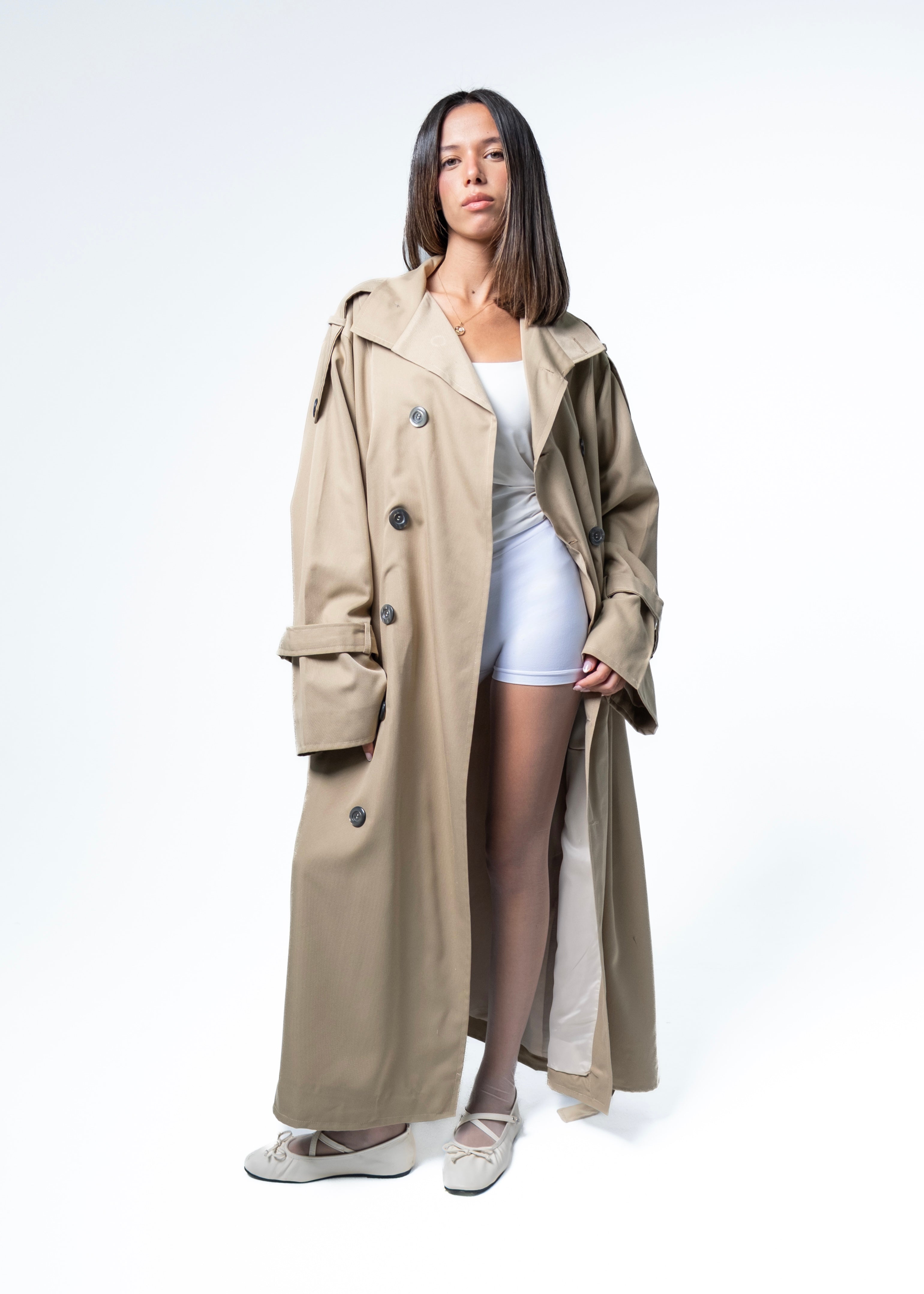 High-Neck Detailed Trench Coat