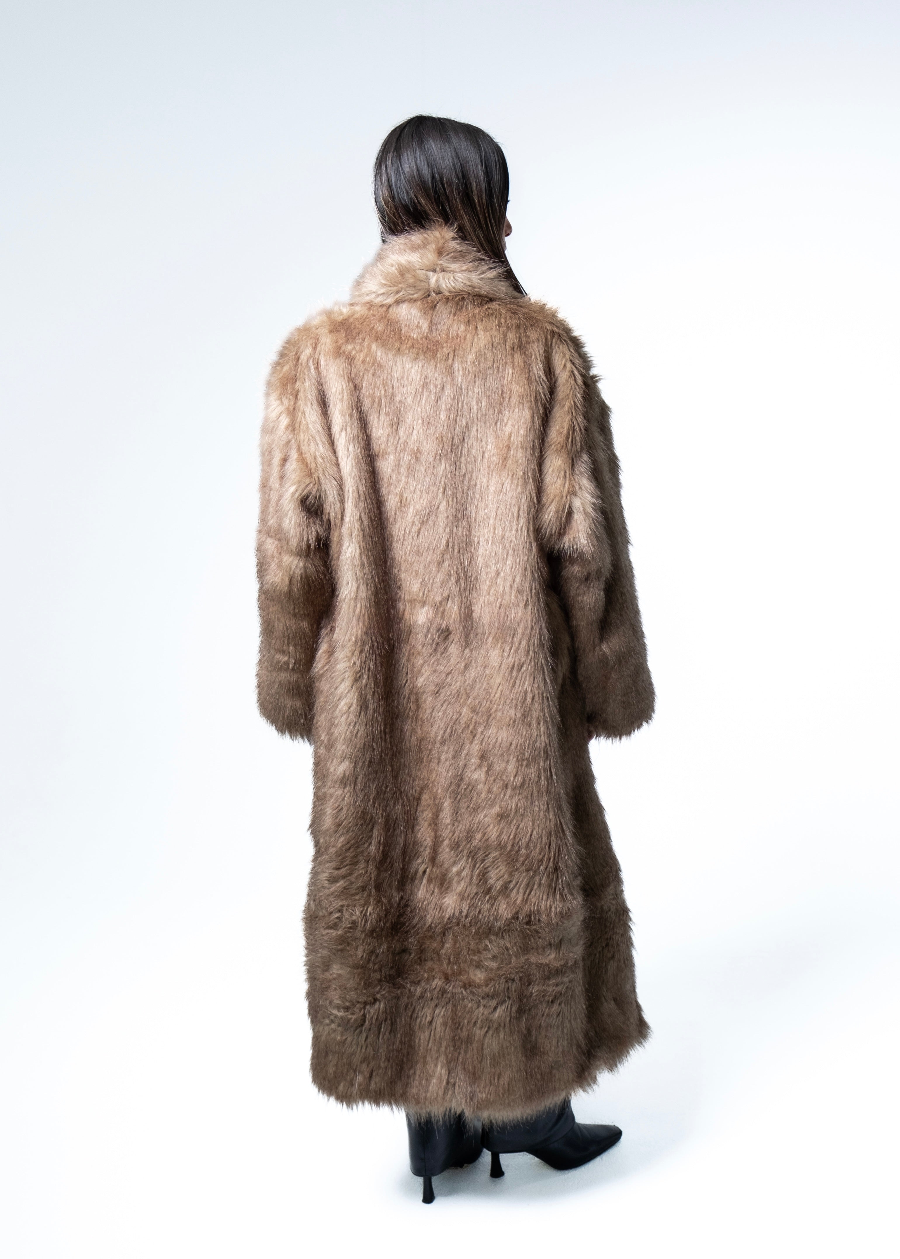 Brown Maxi Faux Fur Coat