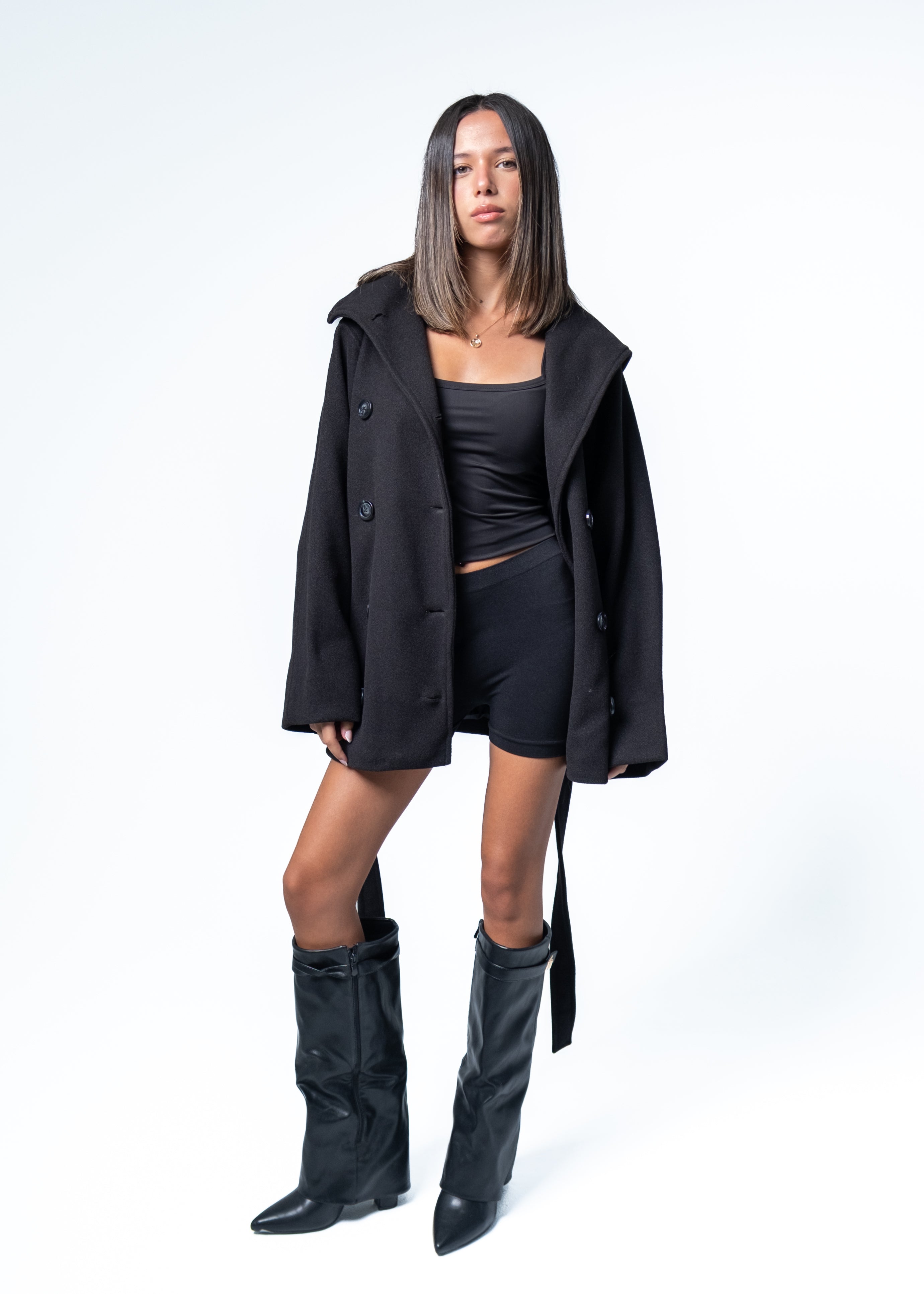 Black High-Neck Cropped Coat