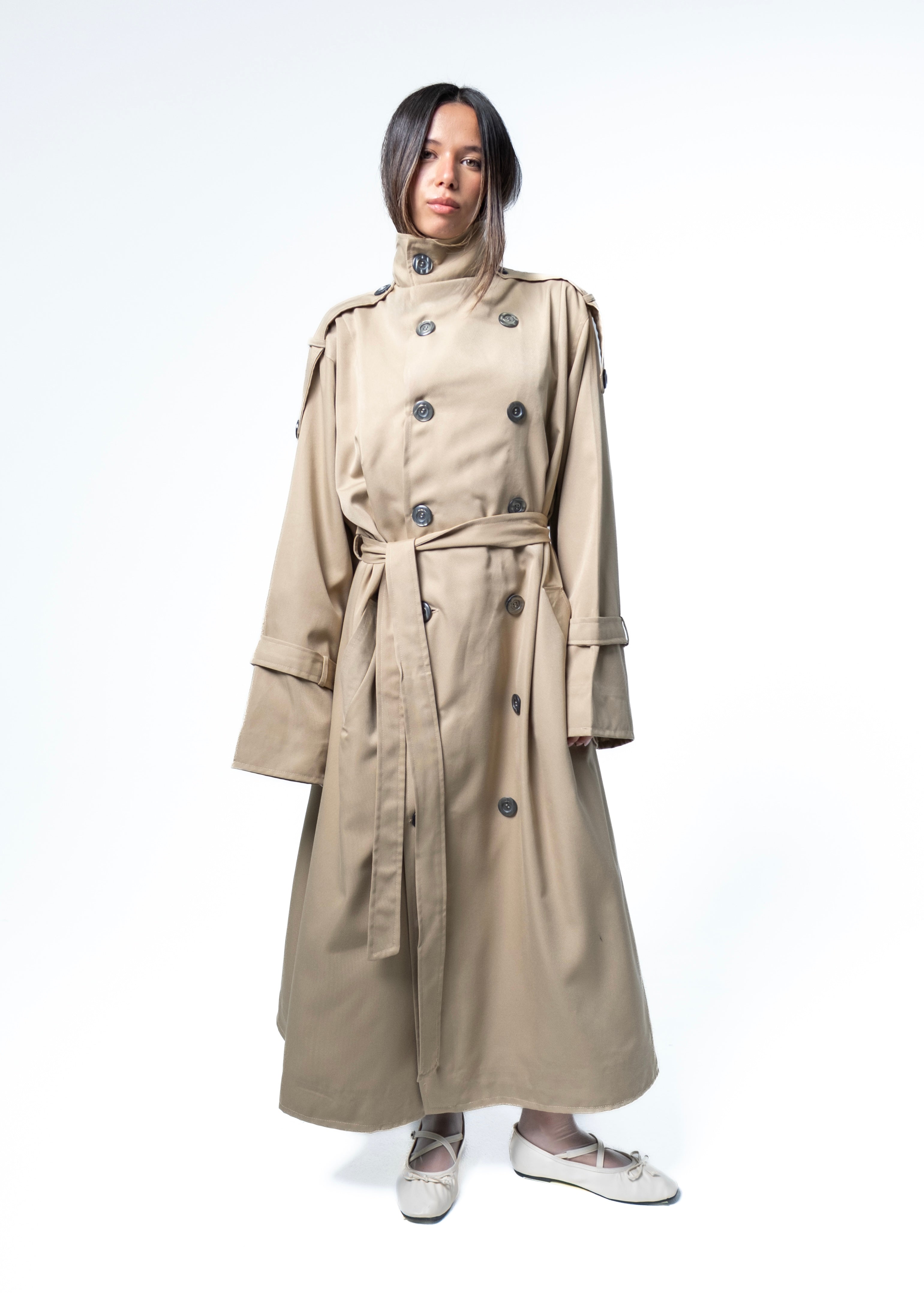 High-Neck Detailed Trench Coat