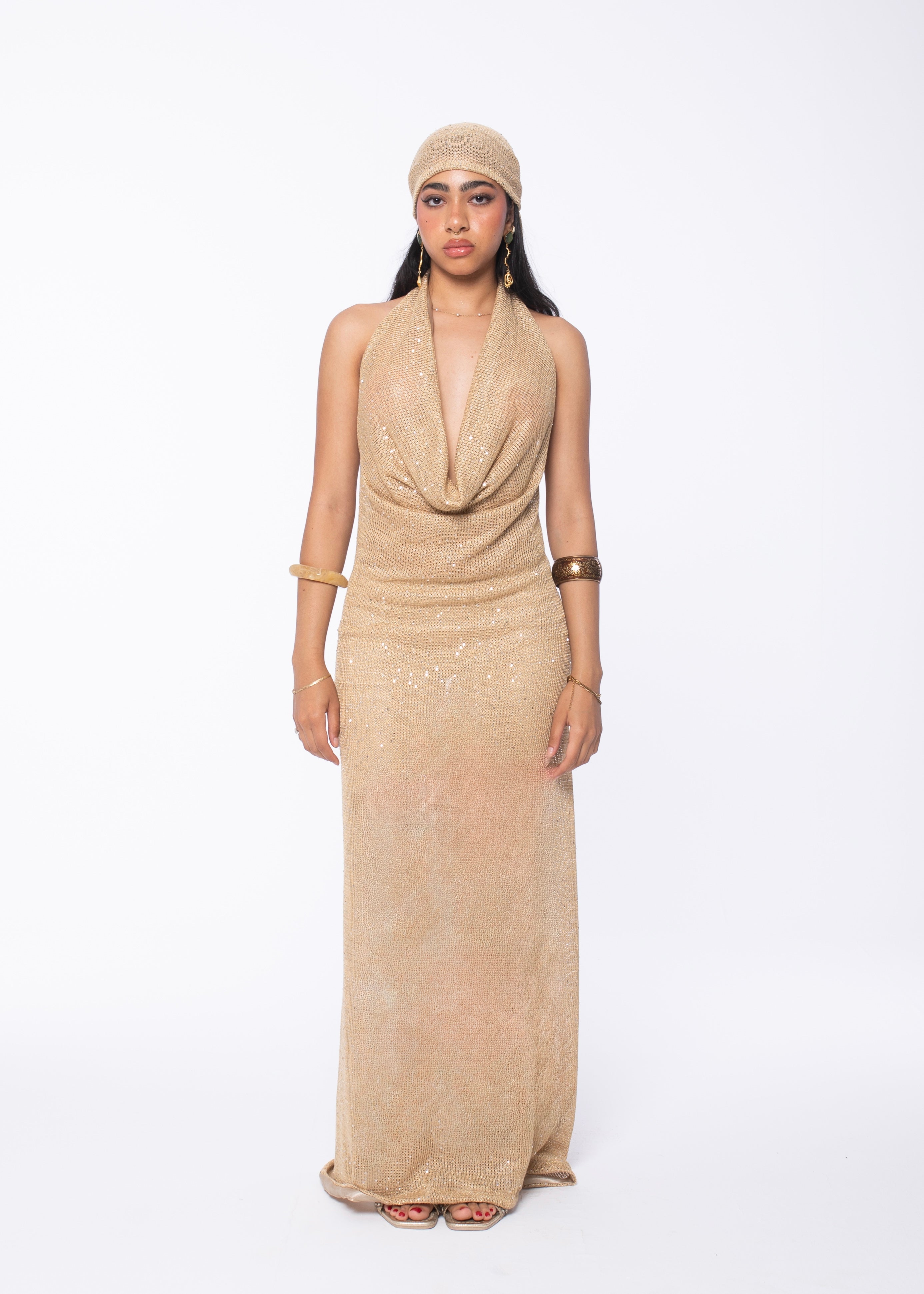 Gold Maxi Sequins Dress