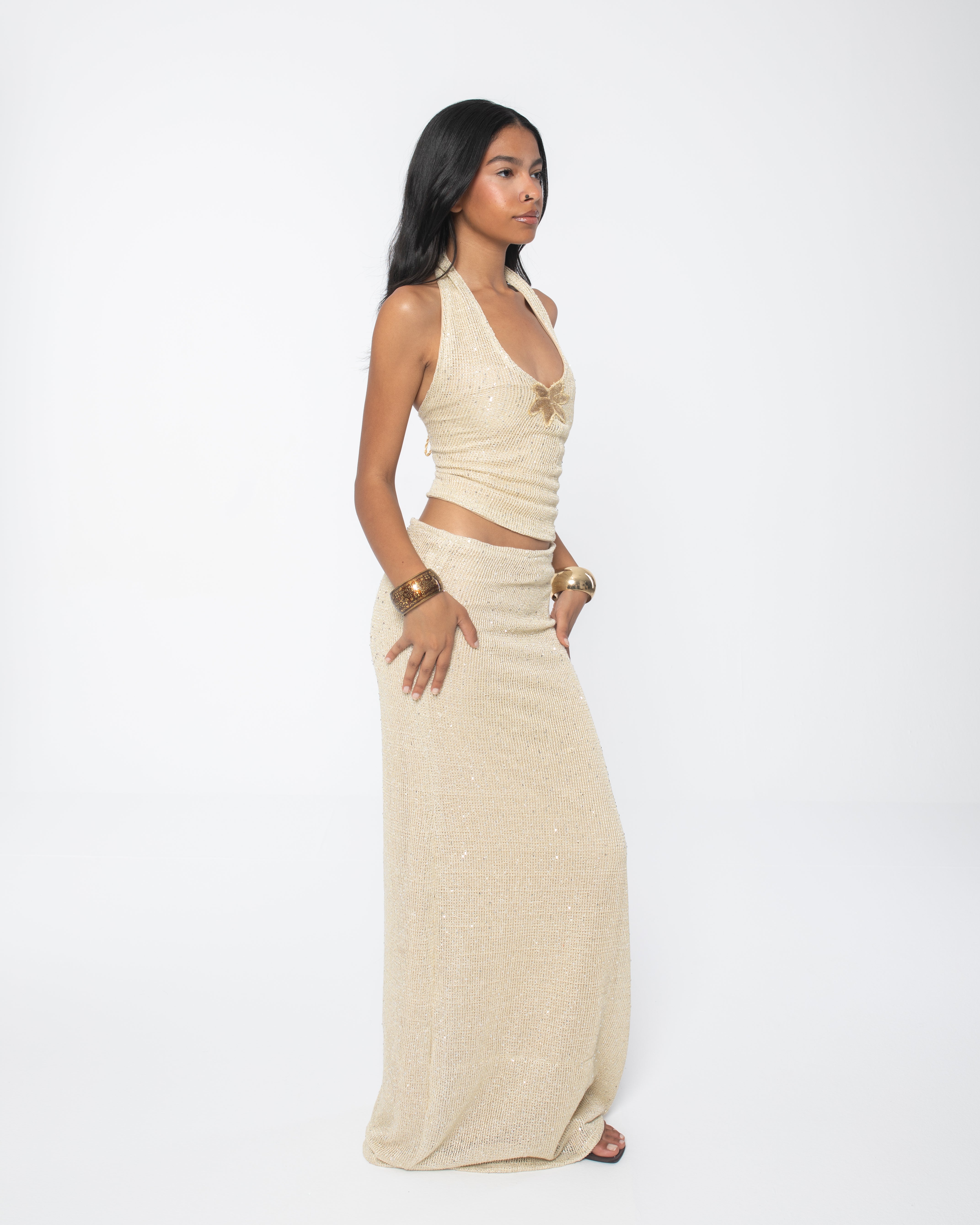 Beige Sequins Set
