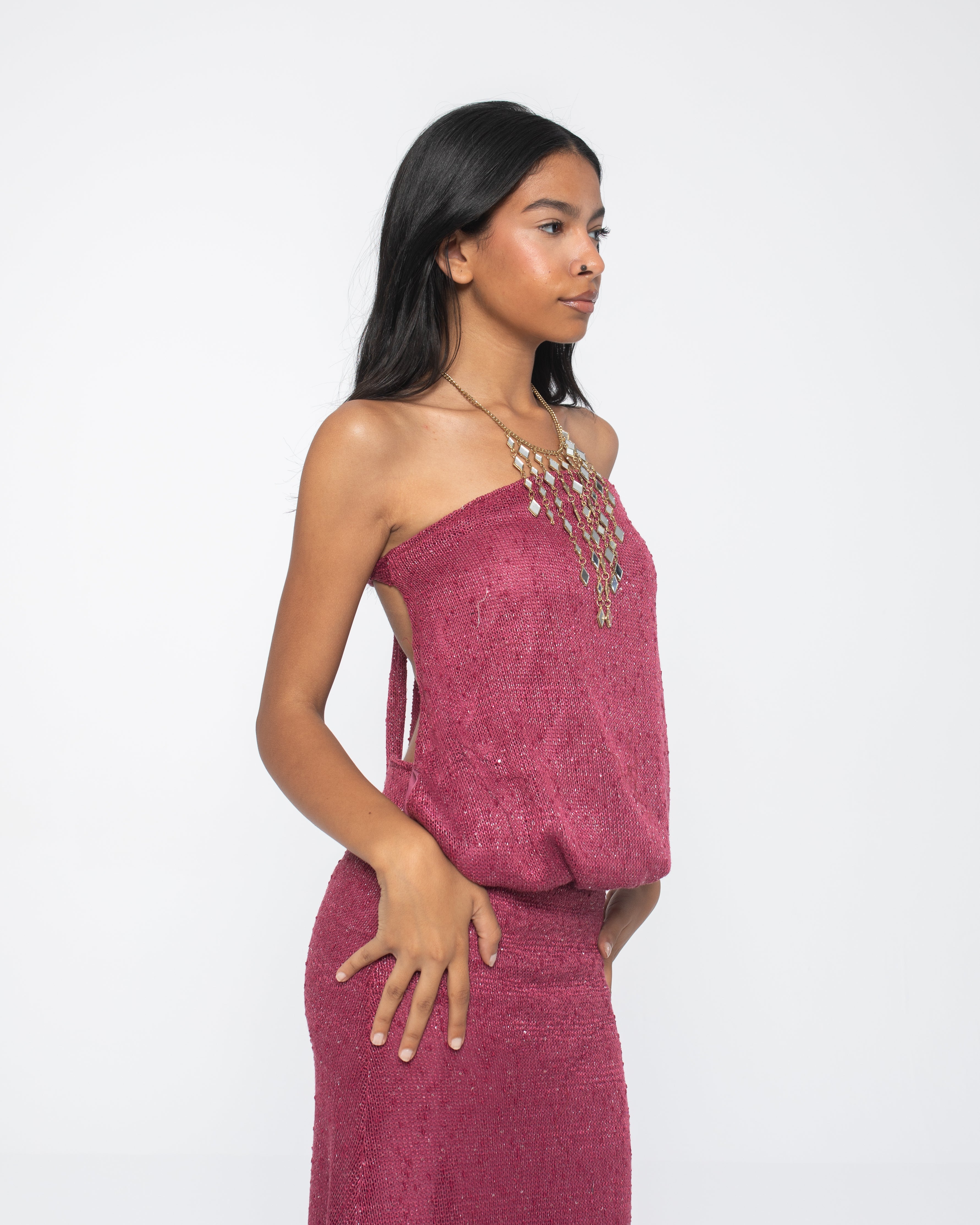 Purple Sequins Backless Dress