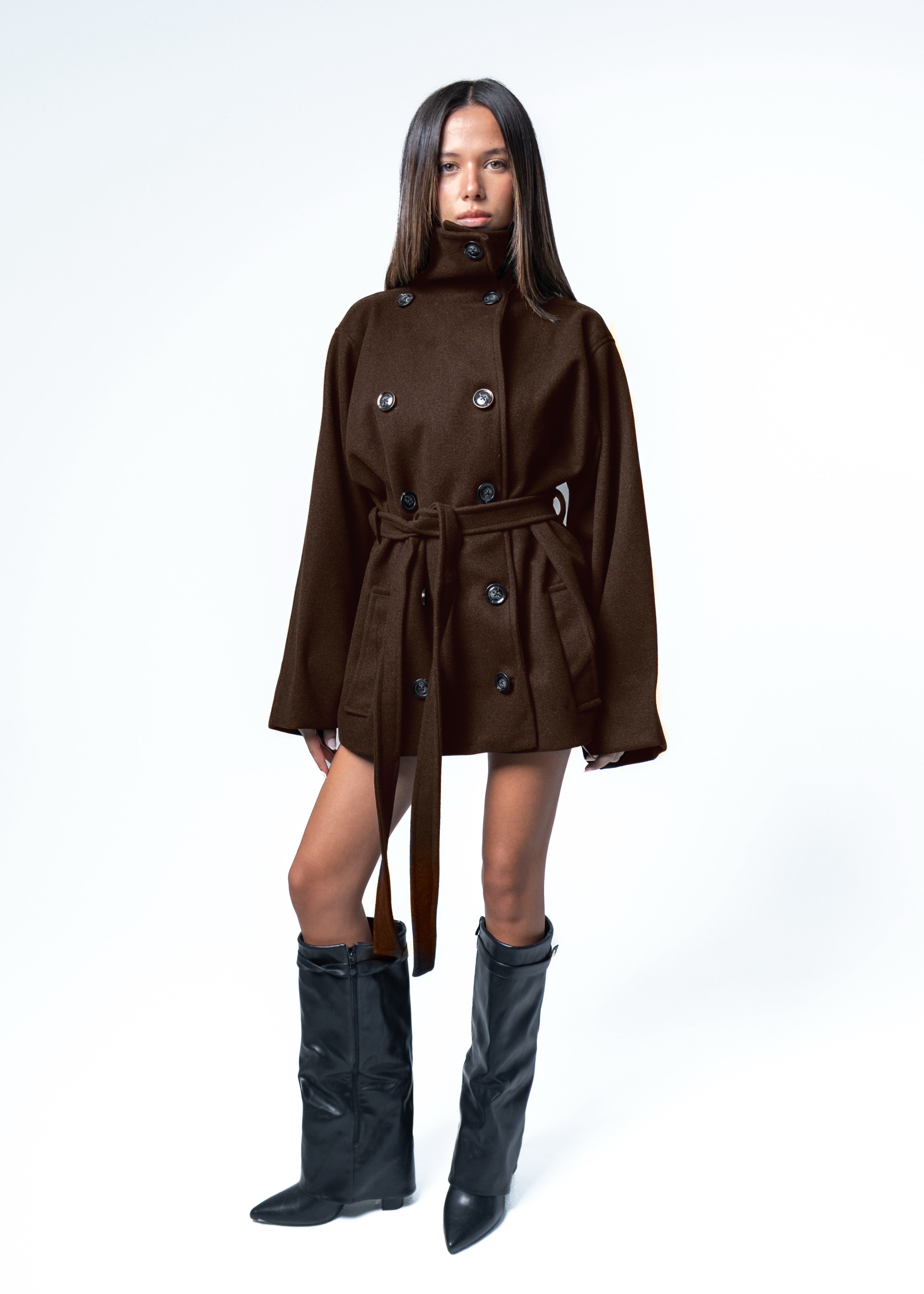 Brown Wool High-Neck Jacket